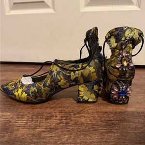 ASOS Blue Green and Gold Floral Heels